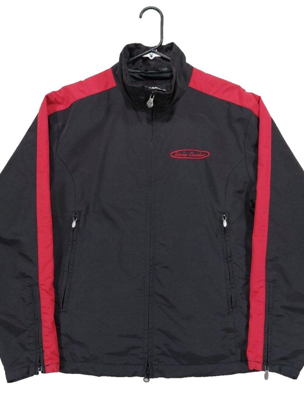 Vintage Y2k Harley Davidson Biker Windbreaker Jacket Womens L, Black & Red Nylon